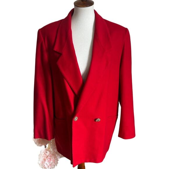 ⭐️ Vintage John Weitz Cashmere Wool Red Blazer Jacket Coat Gold Button Womens 14 - Picture 1 of 5